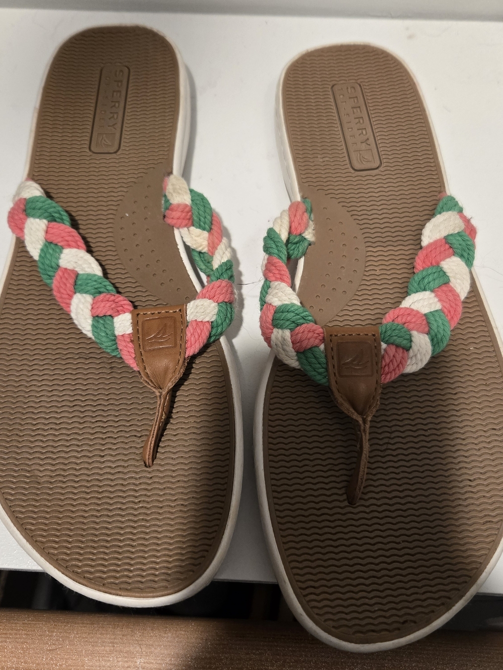 Sperry Women’s Braided Pink/Green/White Flip Flop Sandals